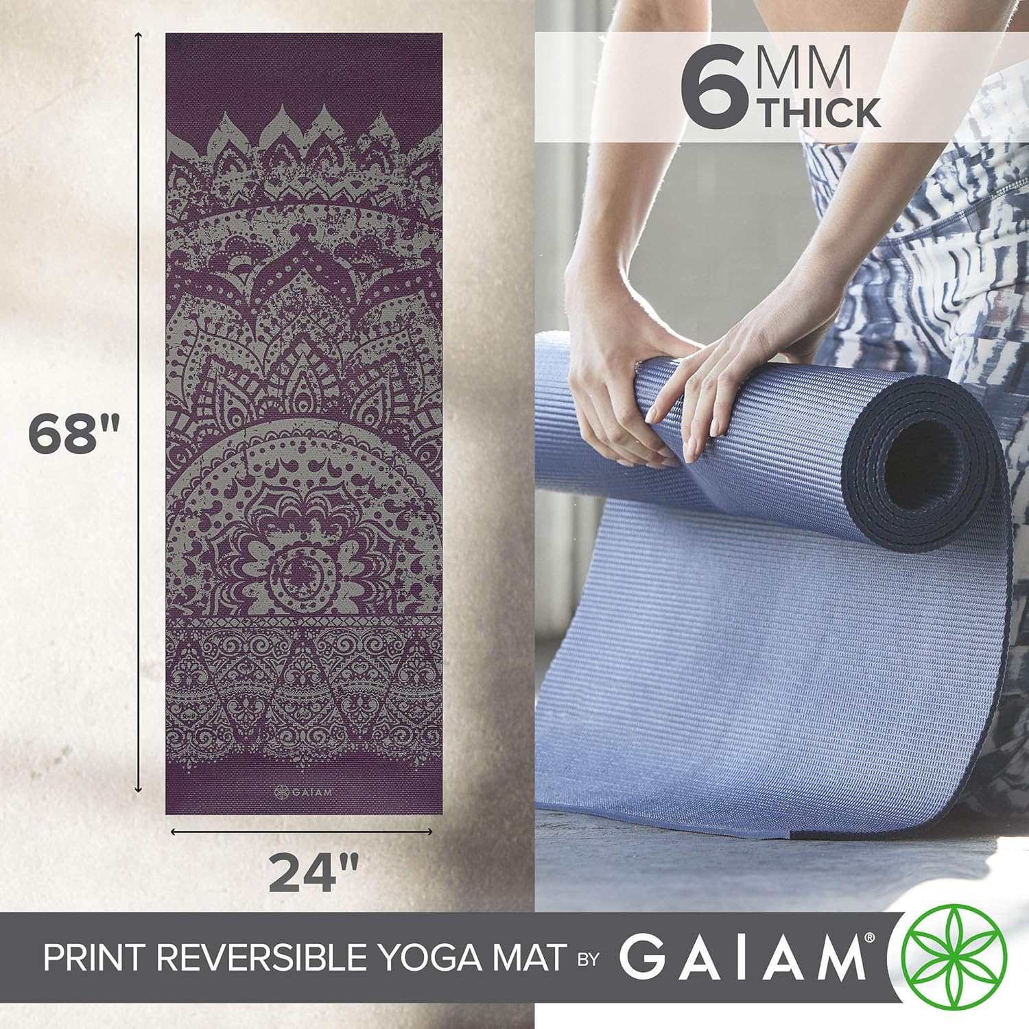 מזרן יוגה פרימיום 6 מ"מ דו צדדי REVERSIBLE PLUM ETCHING – תמונה 7