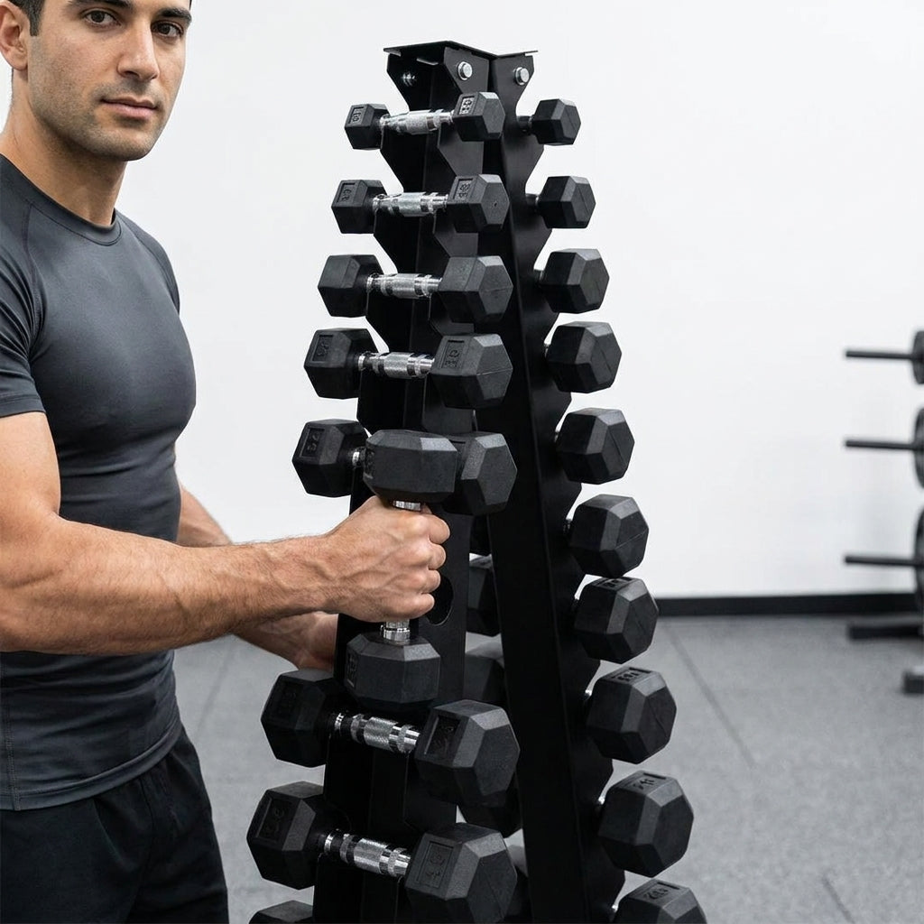 מעמד משולש למשקולות יד (10 זוגות) Triangle dumbbell stand – תמונה 3