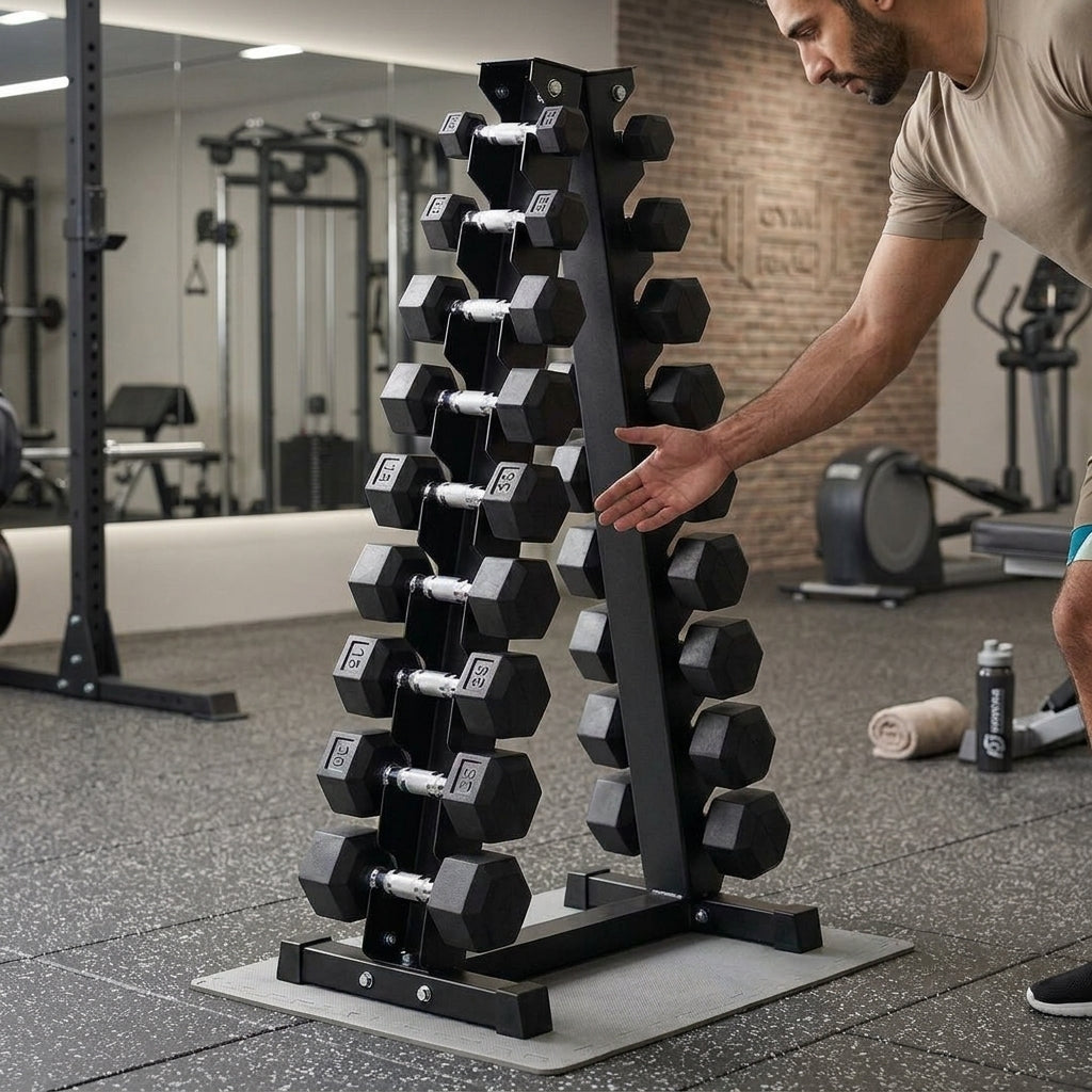 מעמד משולש למשקולות יד (10 זוגות) Triangle dumbbell stand – תמונה 2